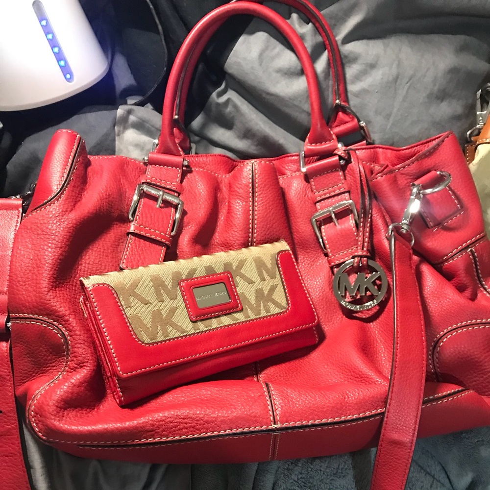 Authentic Michael Kors set red purse and wallet